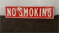 Vintage embossed steel NO SMOKING sign measures