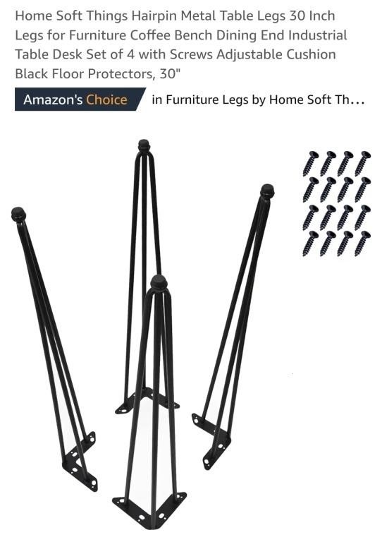 Set of 4 - 30" Hairpin Metal Table Legs,