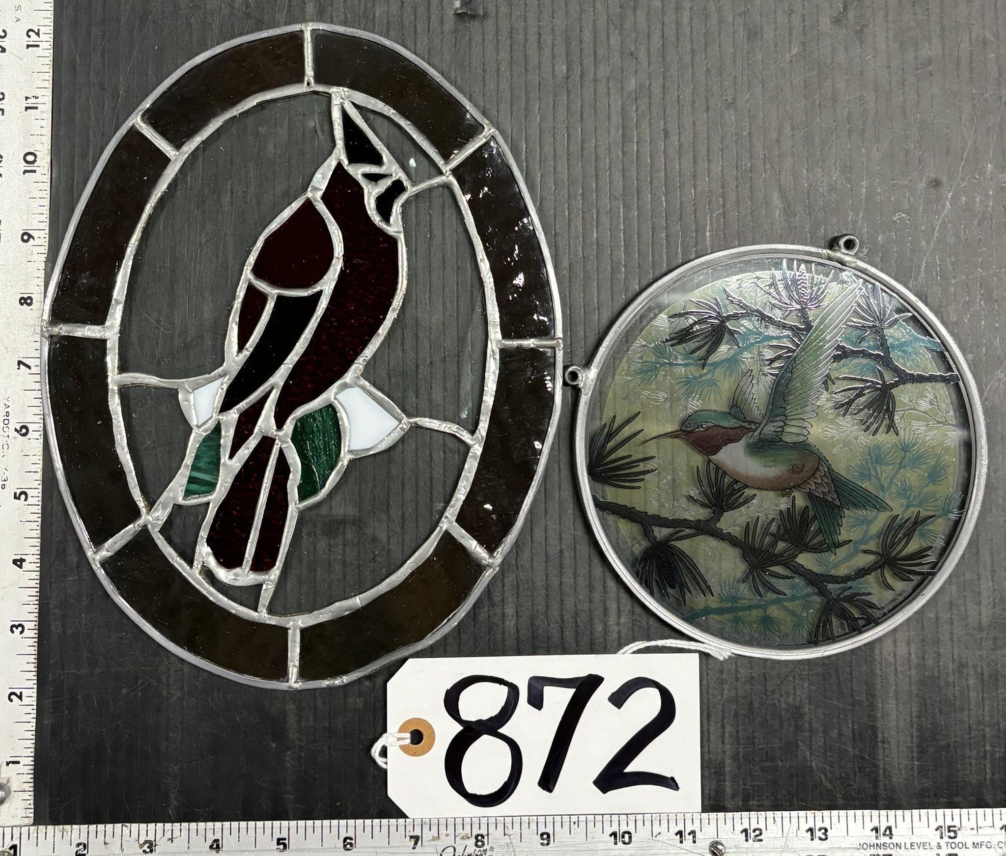 2 Pieces Cardinal & Humming Bird Stained Glass
