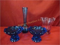 Blue Vaseline Glass Candle Stick Holders,