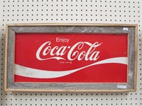 COCA-COLA TIN SIGN IN BARN BOARD FRAME