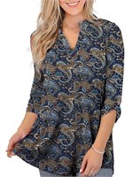 P3480  XL Plus Size Floral Tunic Shirt, V-N