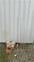 Vintage fishing reels and rods with tackle boxes
