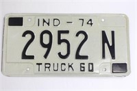 1974 Indiana Truck Licence Plate 2952N
