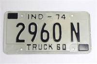 1974 Indiana Truck Licence Plate 2960N