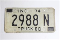 1974 Indiana Truck Licence Plate 2988N