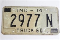 1974 Indiana Truck Licence Plate 2977N