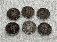 (6) VINTAGE MERCURY DIME BUTTON COVERS 1917 1926