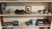Two shelf, lots of pottery, ceramic, vintage