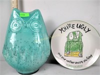 Glass blue owl figure decor and the child's art