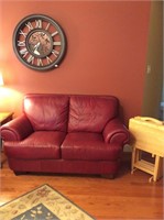 Red Leather Love Seat & Accessories