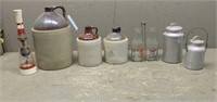 Assorted Sized Jugs, (2) Glass Creamery Bottles &
