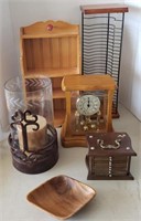 Mixed lot, including hanging shelf, metal candle