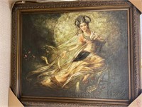 Framed Oil on Canvas Girl with Rabbit48X60