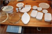 White dishes, baking glass pie dishes