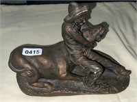 Ceramic Pottery Steer Wrestler Figure, 11" x 8"