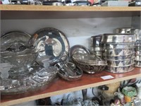 SHELF LOT SILVER PLATE WARE & GLASSWARE