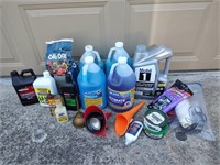 Group of Oil, Windshield Washer Fluid & Funnels