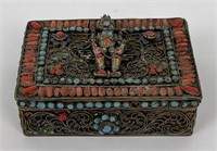 Tibetan Turquoise Lapis and Coral Trinket Box
