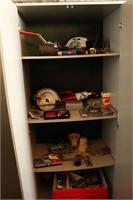 CONTENTS OF CABINET - DRILL BITS, SKIL SAW,