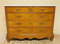 Louis XV Style Marble Top Walnut Commode.
