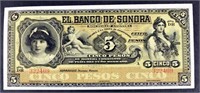 1897-1911 $10 Pesos El Banco De Sonora Currency