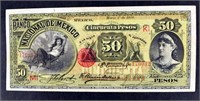 1910 $50 Pesos El Banco Nacional De Mexico