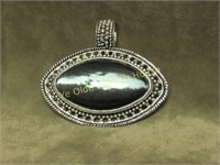 Silverplate Gemstone Center oval Necklace Medallin