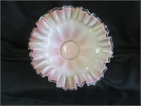 PINK AND WHITE CASED GLASS RUFFLED BOWL