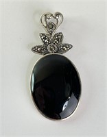 Sterling Black Onyx/Marcasite Pendant 6 Grams