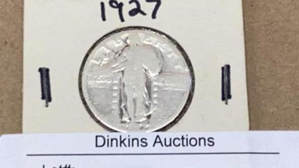 1927 standing liberty, quarter coin, silver