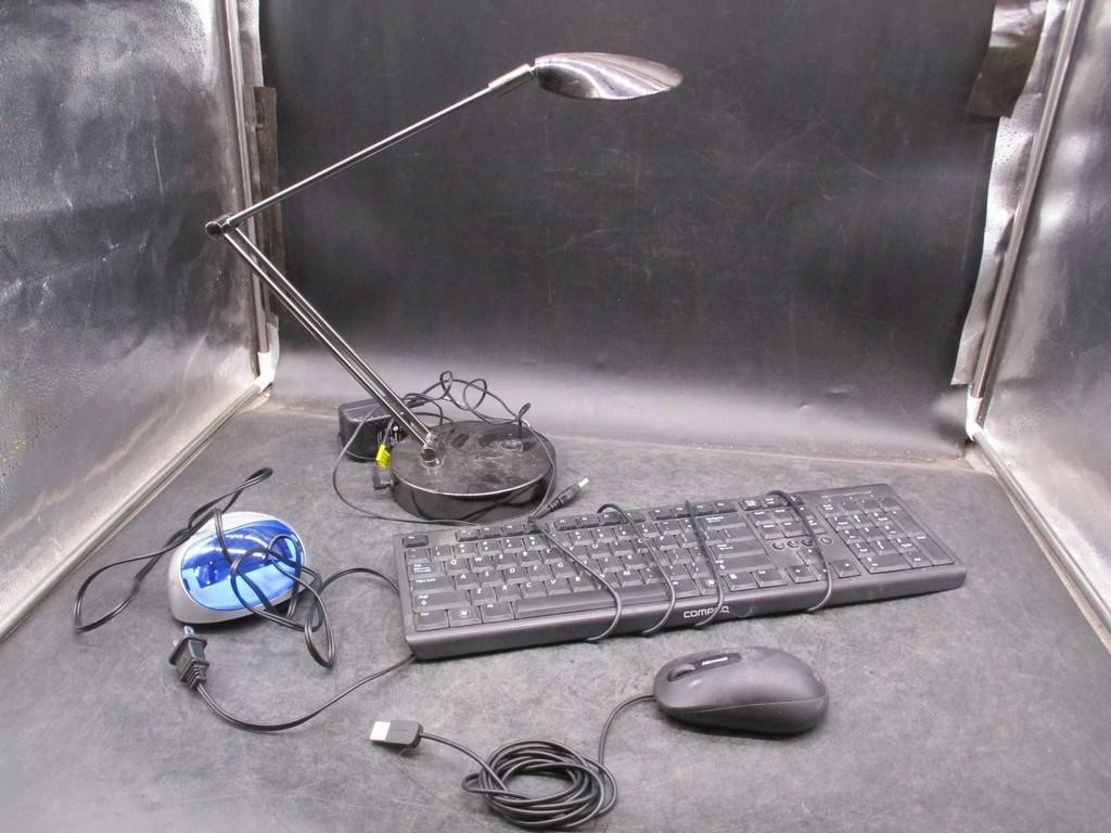 Clock, Mouse, Keyboard, Lamp