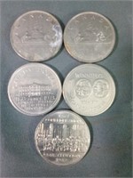 5 Canadian Silver Dollars Date from 1968- 1982