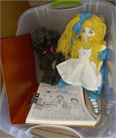 Tub with pattern book, dolls Etc