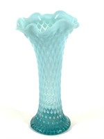 Blue Opalescent Diamond Pattern Swung Flower Vase