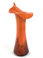 Czech Art Glass Orange Jack In The Pulpit Vase