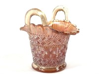 Dugan Marigold Carnival Glass Basket Vase Lustre