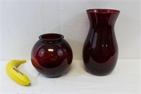 Pair of Red Glass Vases