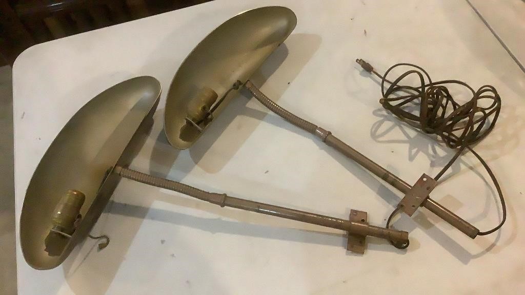 (2) Vintage Gooseneck Wall Mount Task Lamps