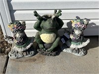2 Hula Dancing Monkeys, Frog Pot Holder Yard Decor