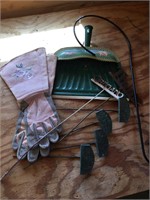 Garden Gloves, Stakes, Hook, Dust Pan