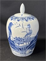 Vintage Asian blue & white porcelain ginger jar