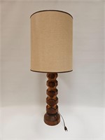 VINTAGE 60S STUDIO HAND TURNED WOOD LAMP & SHADE