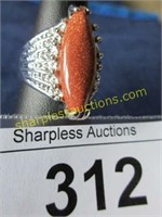 Large natural stone silver ring.