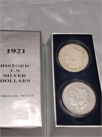 1921 box set of 2 morgans 90% silver dollars