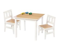 WHITE / NATURAL KIDS TABLE AND 2 CHAIRS