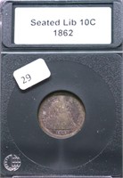 1862 SEATED DIME VG