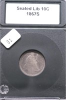 1867 S SEATED DIME VG