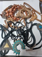 Lot of African Art Wood Necklace and Various Tie