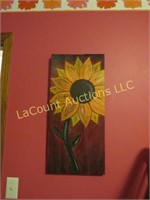 wood painting Sunflower 12.5" x 28"